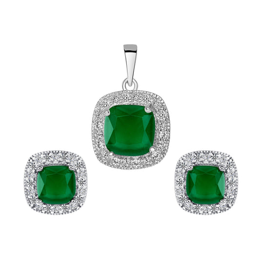 Silver 925 Green Emerald Matte Glass Set. BP12898GRN