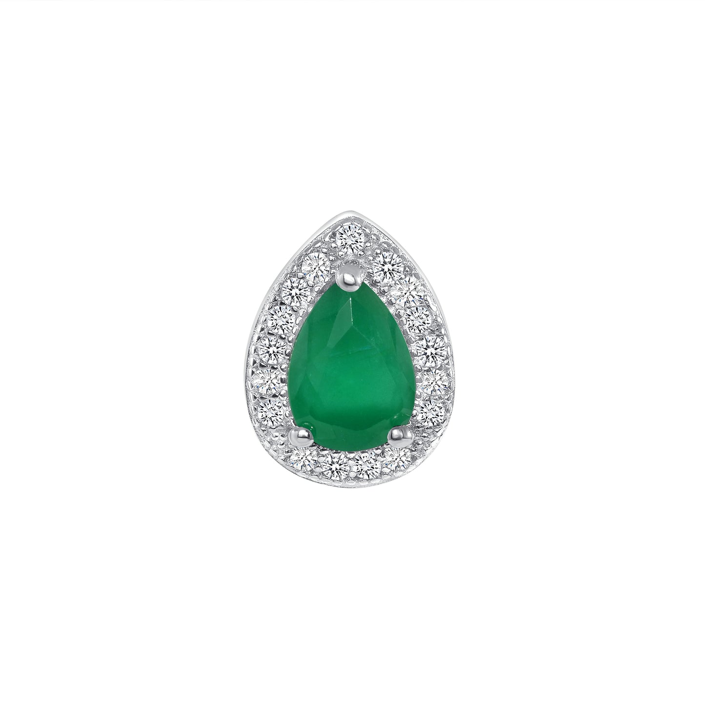 Silver 925 Rhodium Plated Pear Shape & Green Cubic Zirconia Stud. BE8159GRN
