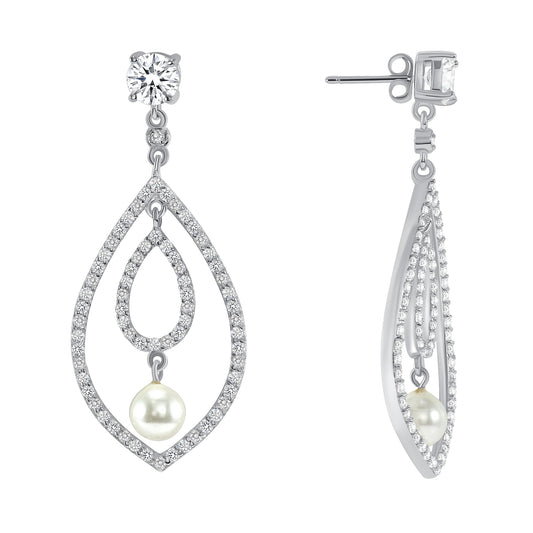 Silver 925 Rhodium Plated Chandelier Cubic Zirconia Earrings. BE8965