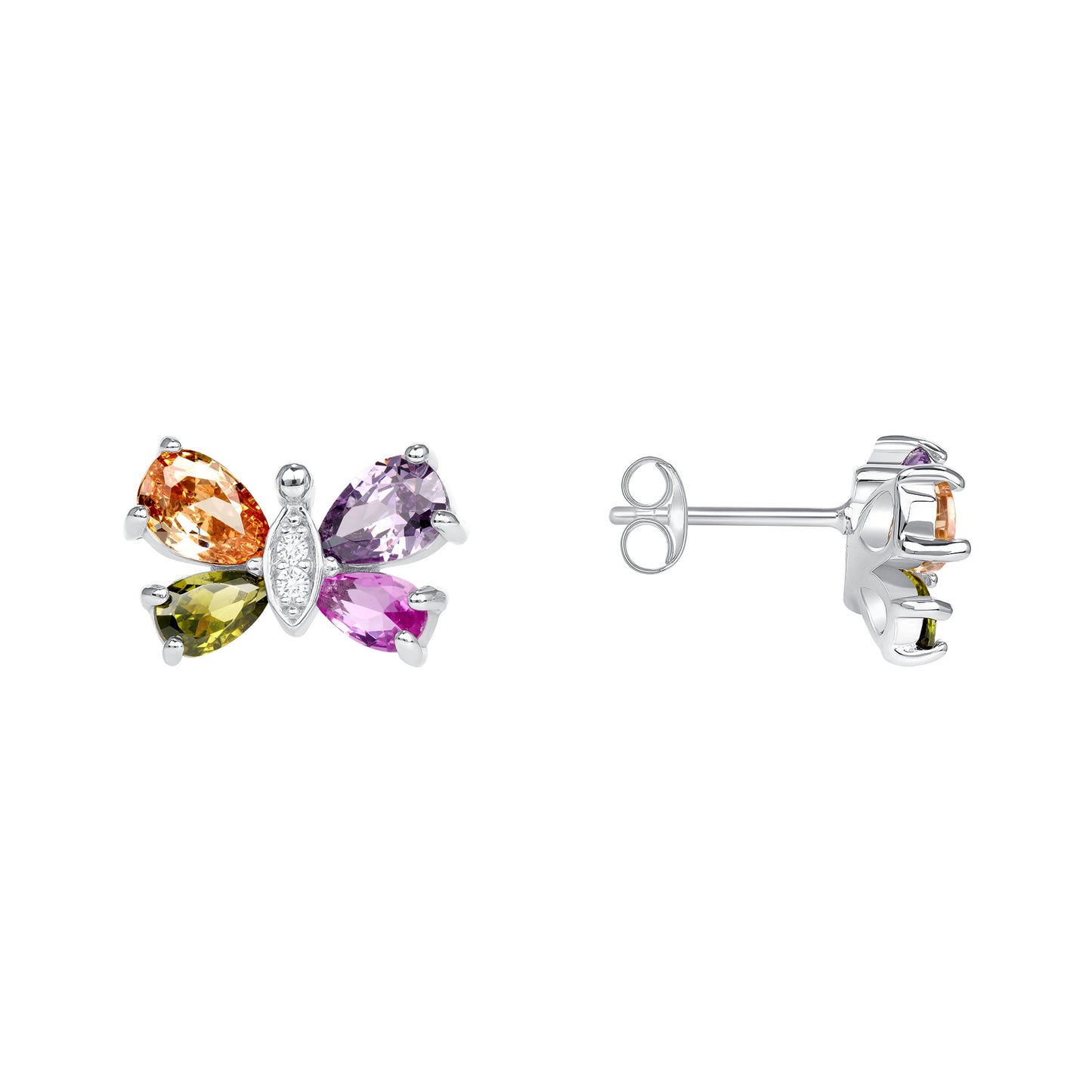 Silver 925 Multicolor Cubic Zirconia Butterfly Earring. BE9425