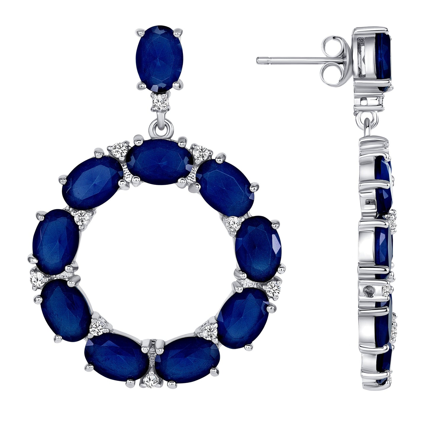 Silver 925 Rhodium Plated Round Multi Sapphire and Cubic Zirconia. BE9559BLU