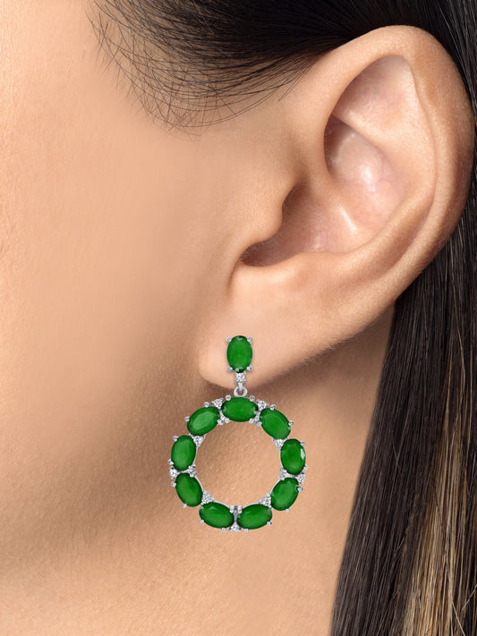 Silver 925 Rhodium Plated Round Multi Emerald and Cubic Zirconia. BE9559GRN