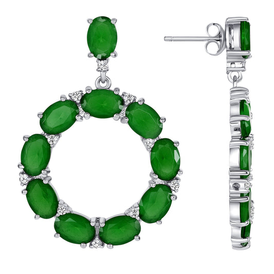 Silver 925 Rhodium Plated Round Multi Emerald and Cubic Zirconia. BE9559GRN