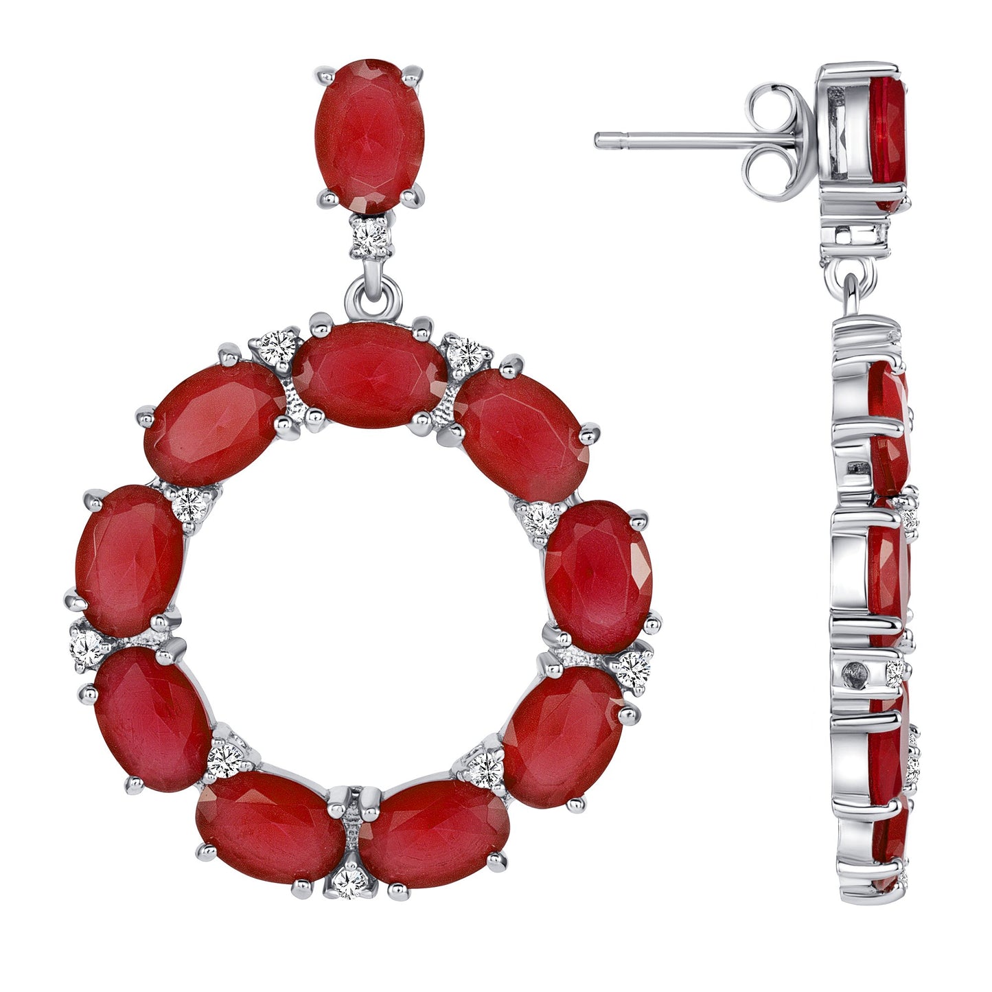 Silver 925 Rhodium Plated Round Multi Garnet and Cubic Zirconia. BE9559RED