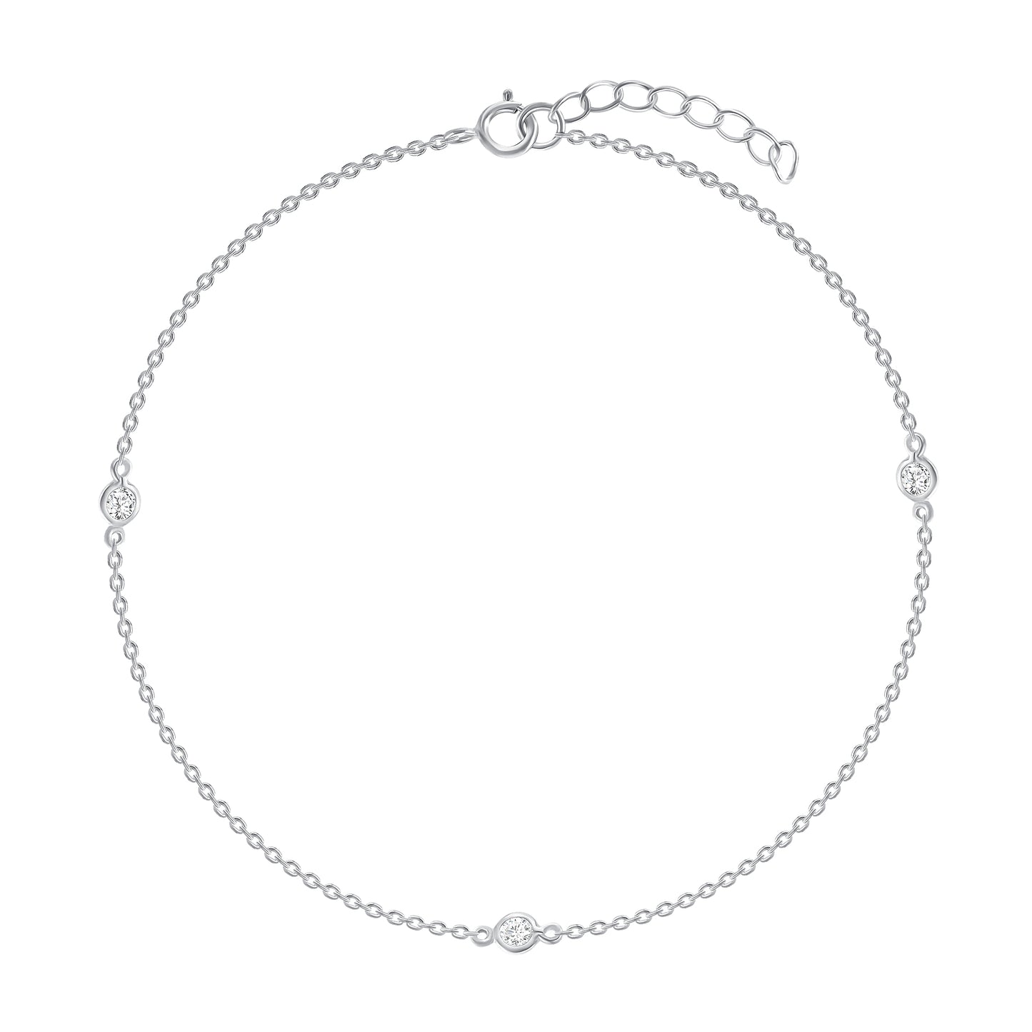 Silver 925 Rhodium Plated Cubic Zirconia By The Yard Anklet.  BF0075RHD