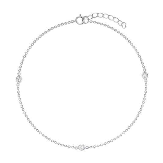 Silver 925 Rhodium Plated Cubic Zirconia By The Yard Anklet. BF0075RHD