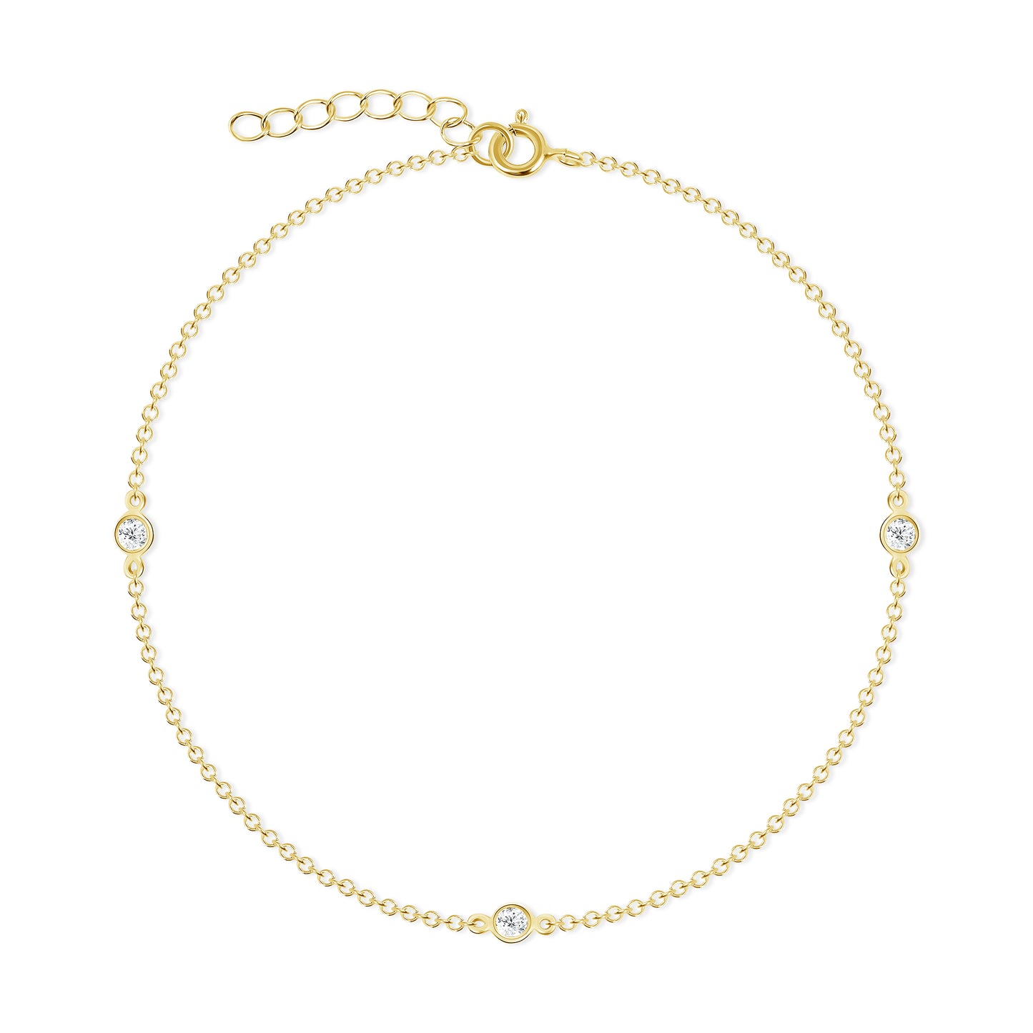 BF0075GP. Silver 925 Gold Plated Cubic Zirconia By the Yard Anklet