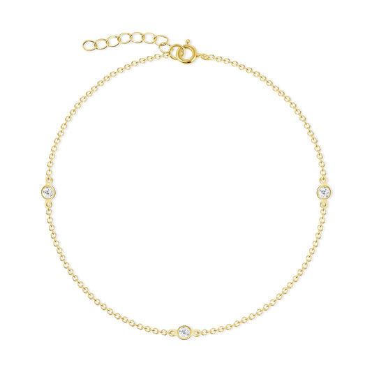 Silver 925 Gold Plated Cubic Zirconia By the Yard Anklet. BF0075GP