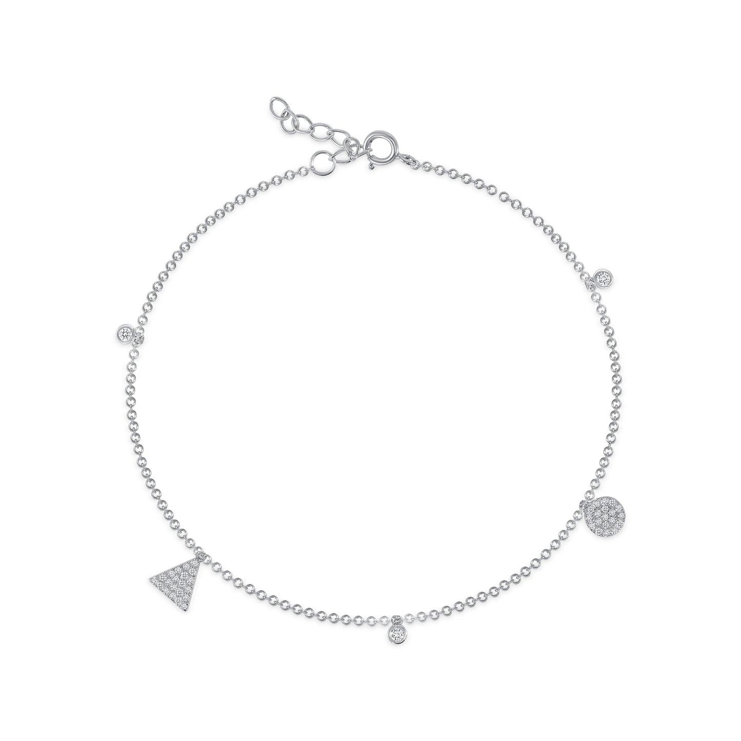 BF0108. Silver 925 Rhodium Plated Circle and Triangle Design Anklet