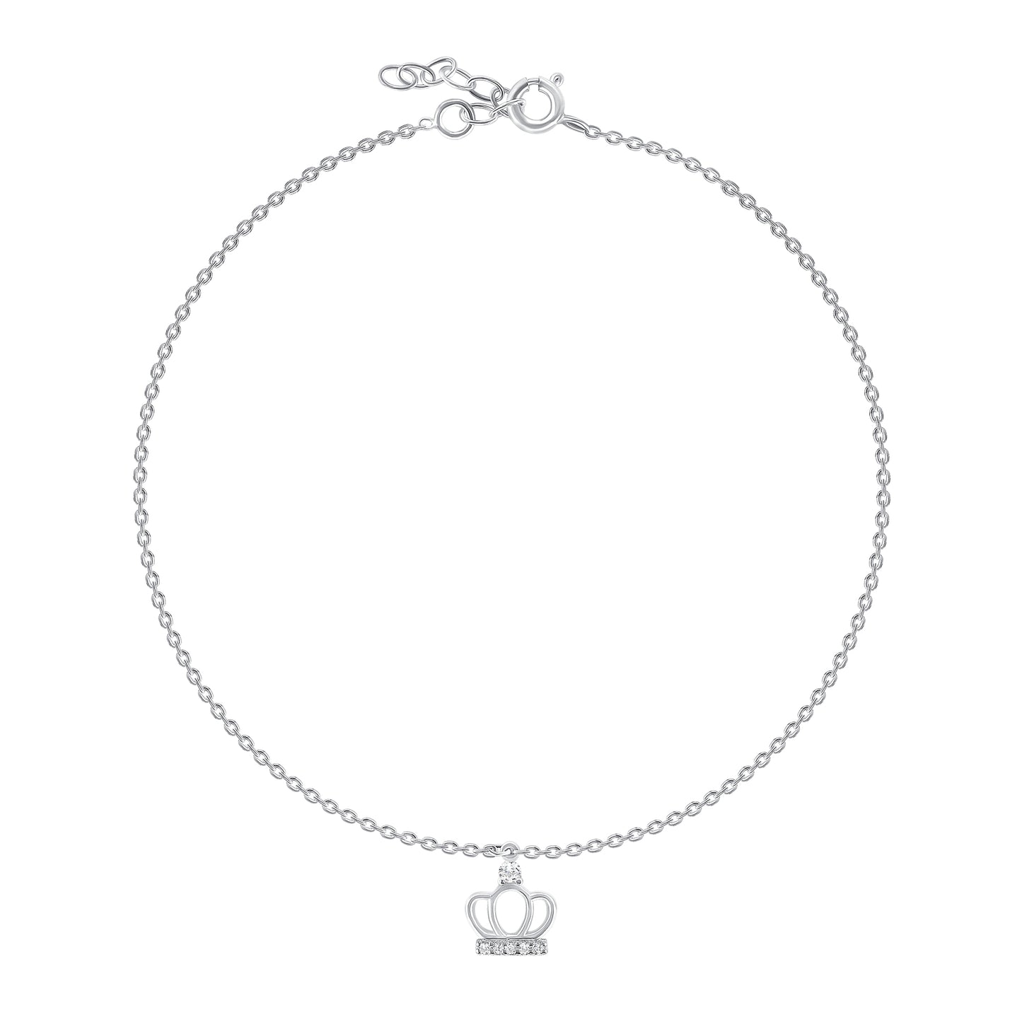 BF0173. Silver 925 Cubic Zirconia Crown Charm Anklet