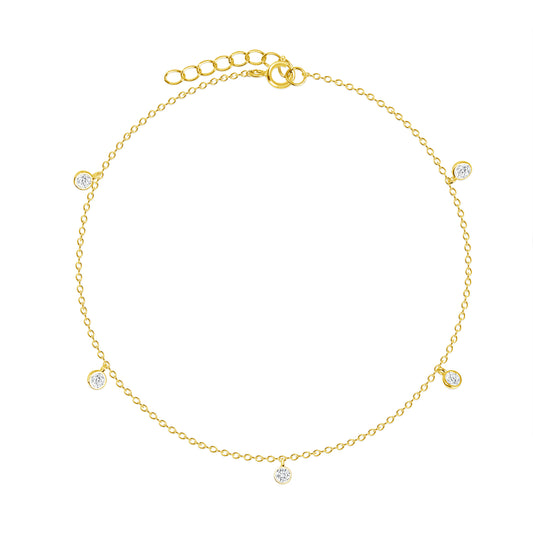 BF0196GP. Silver 925 Gold Plated Cubic Zirconia By the Yard Anklet