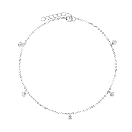 Silver 925 Rhodium Plated Cubic Zirconia By the Yard Anklet. BF0196RHD