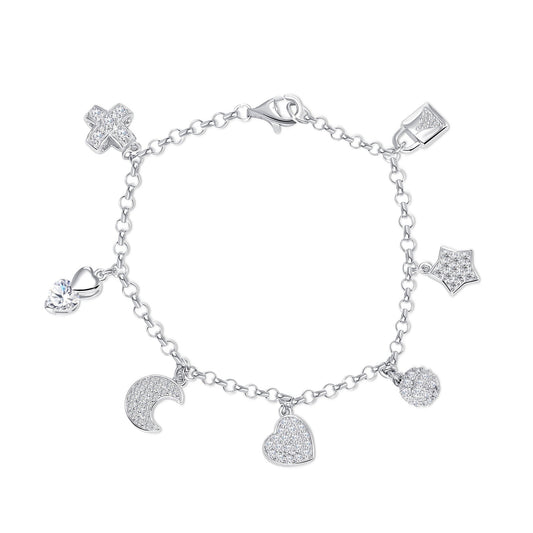 Silver 925 Rhodium Plated Full Charm Cubic Zirconia Bracelet. BKB0063