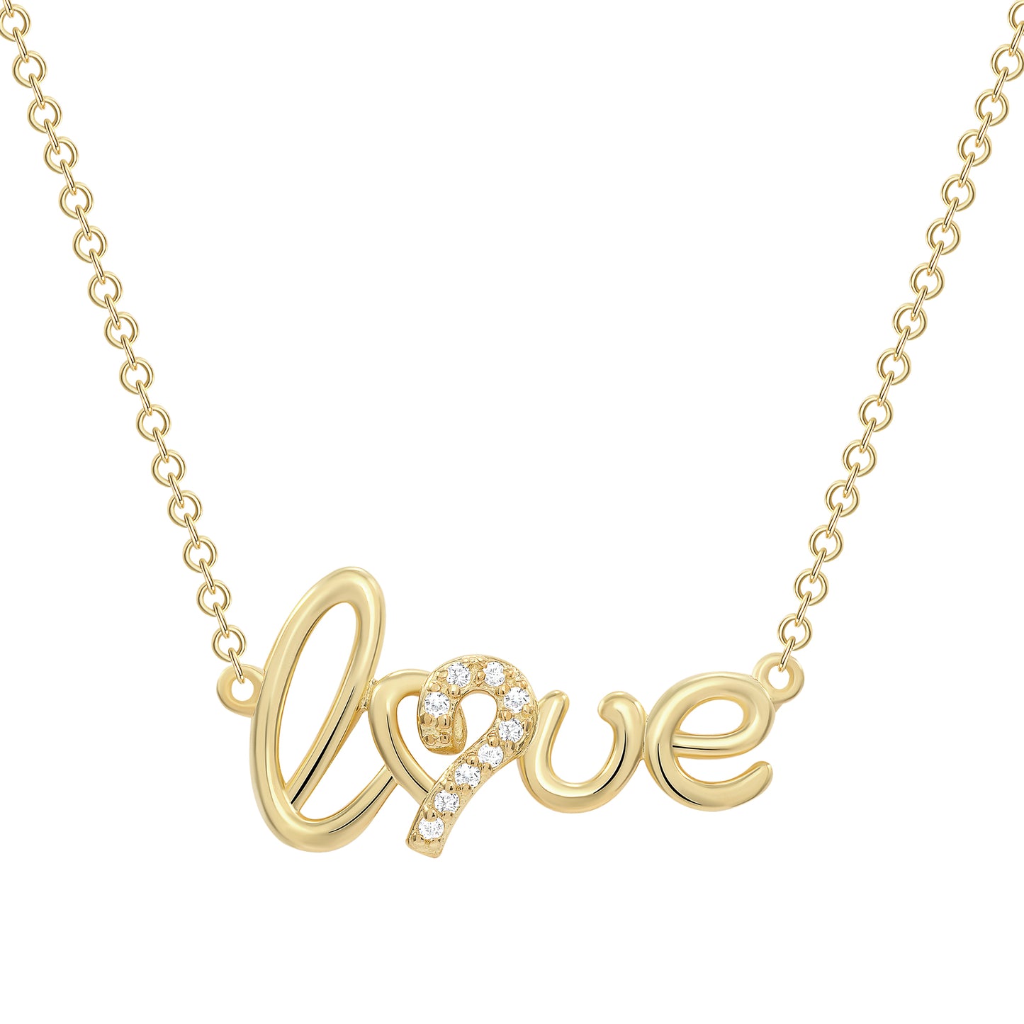 Silver  925 Gold Plated Cubic Zirconia Love Necklace. BN2923GP