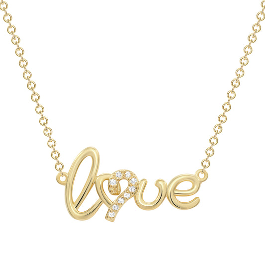 Silver 925 Gold Plated Cubic Zirconia Love Necklace. BN2923GP