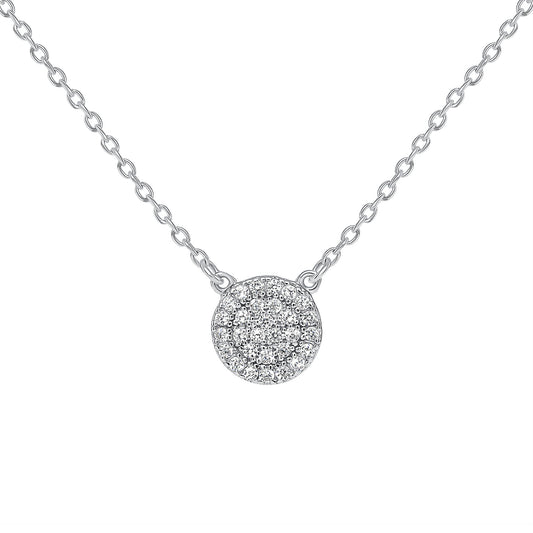 Silver 925 Rhodium Plated Micro Pave Cubic Zirconia Circle Necklace. BN3261RHD