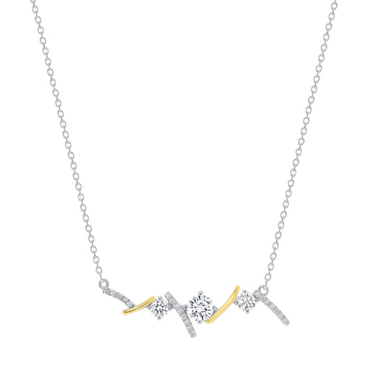 Silver 925 3 Cubic Zirconia With Little Bars Necklace. BN3397RHD