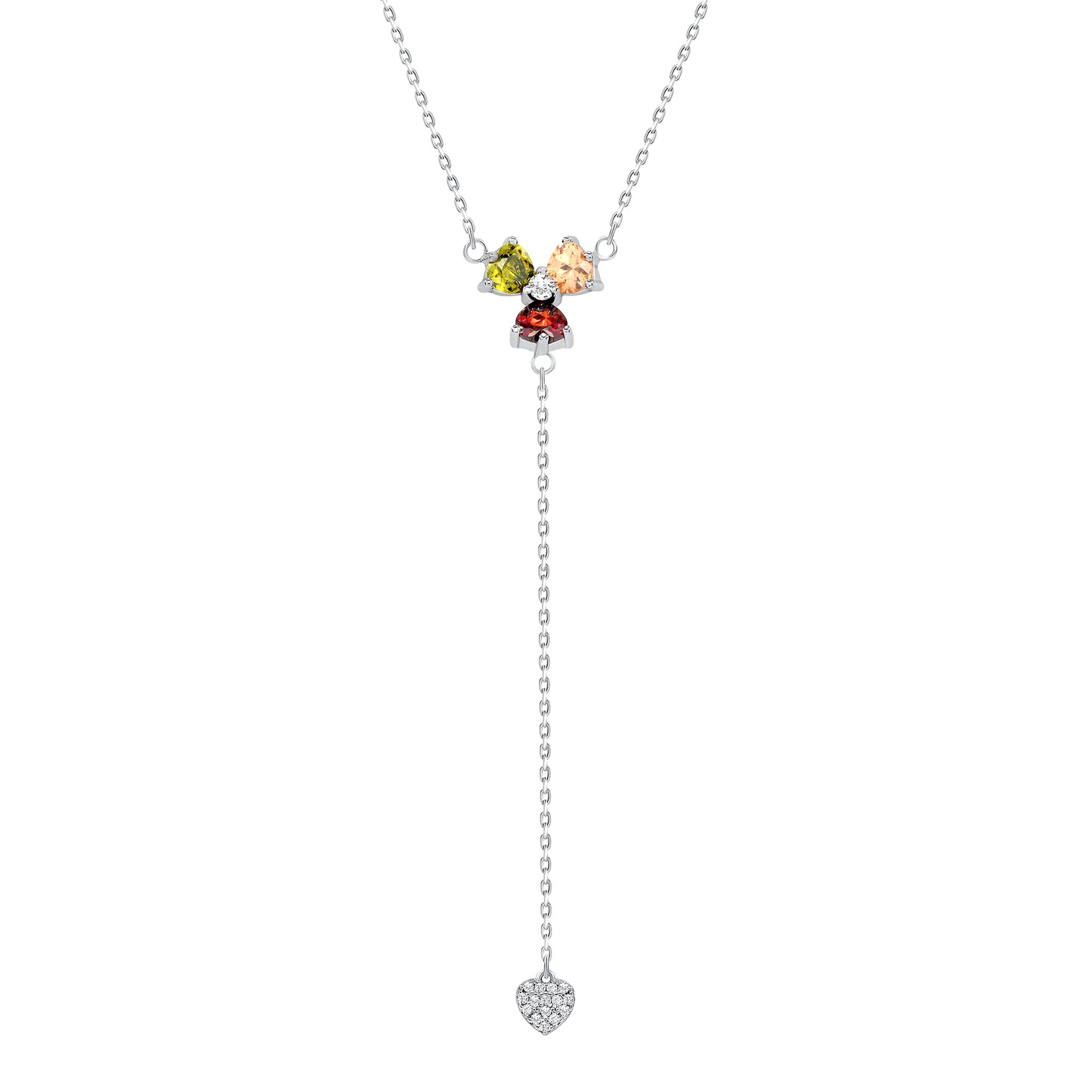Silver 925 Rhodium Plated Flower w/ Cubic Zirconia Heart Necklace. BN3421MUL