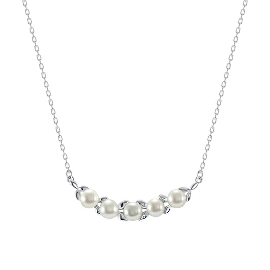 Silver 925 Rhodium Plated White Pearl Charm (5) Necklace. BN3766
