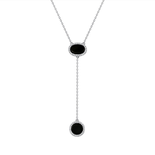 Silver 925 Onyx Dangle Onyx Circle Necklace. BN3827ONYX