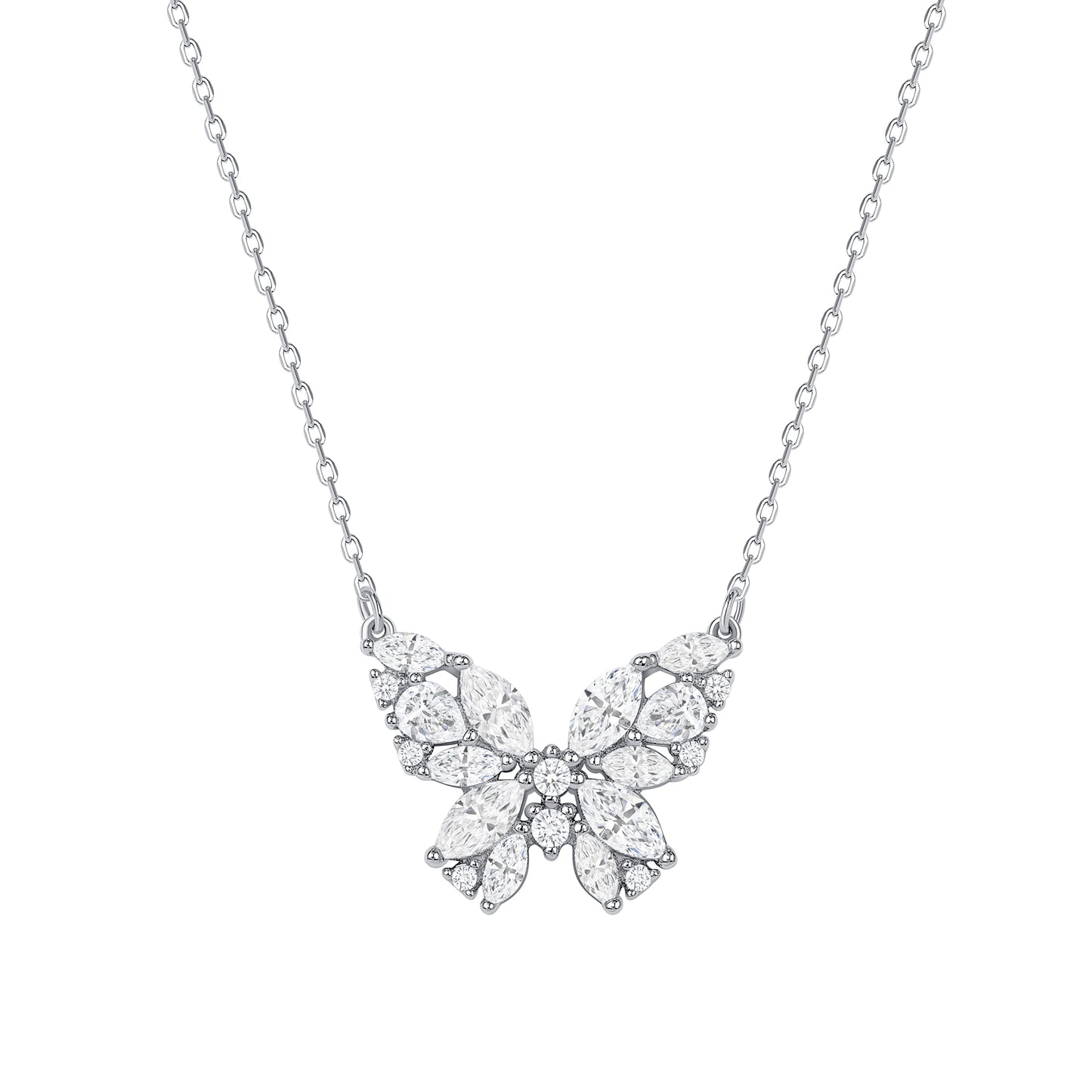 BN3969CLR. Silver 925 Clear Cubic Zirconia Butterfly Necklace. BN3969CLR