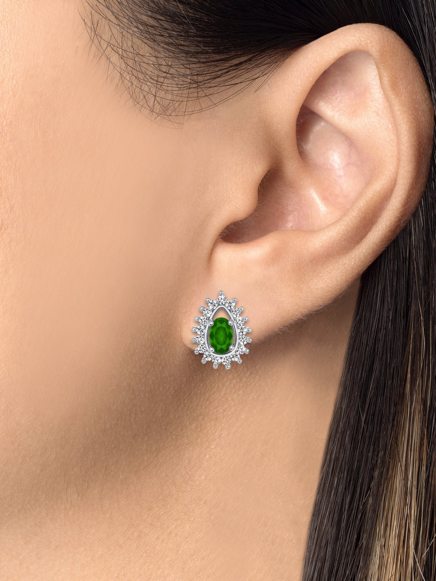Silver 925 Rhodium Plated Green Matte Glass Tear Drop Earring. BE5968GRN