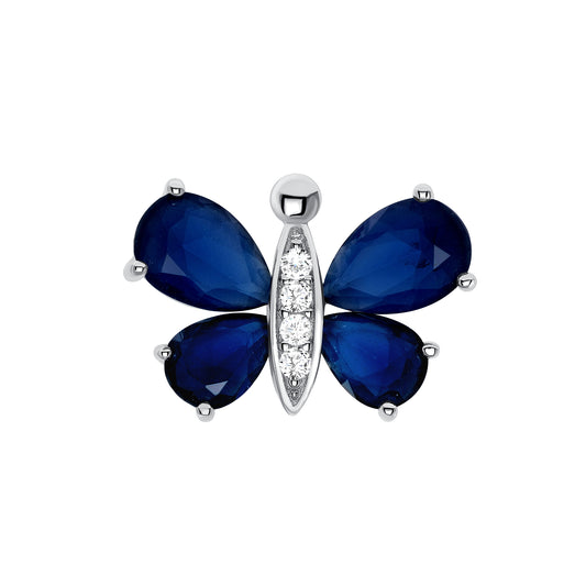 Silver 925 Rhodium Plated Blue Matte Cubic Zirconia Butterfly Pendant. BP12691BLU