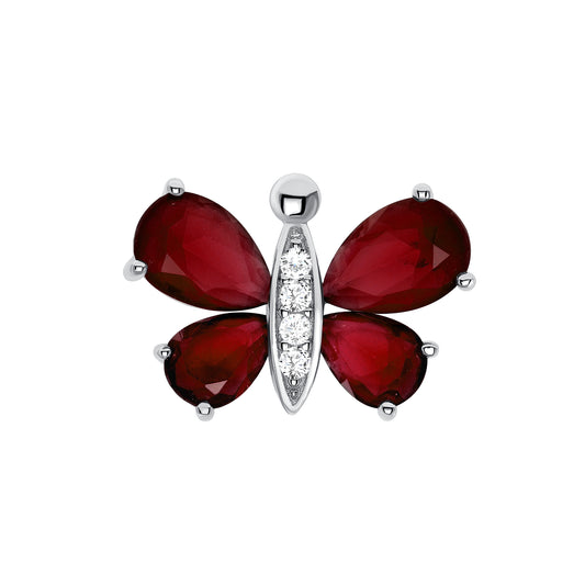 Silver 925 Rhodium Plated Red Matte Cubic Zirconia Butterfly Pendant. BP12691RED