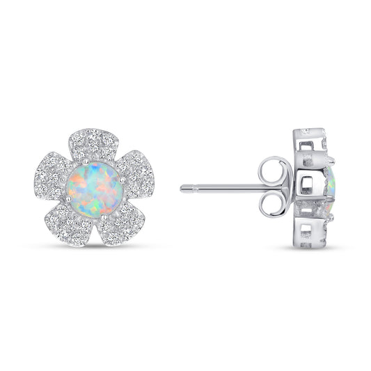 Sterling Silver Flower Opal Earrings