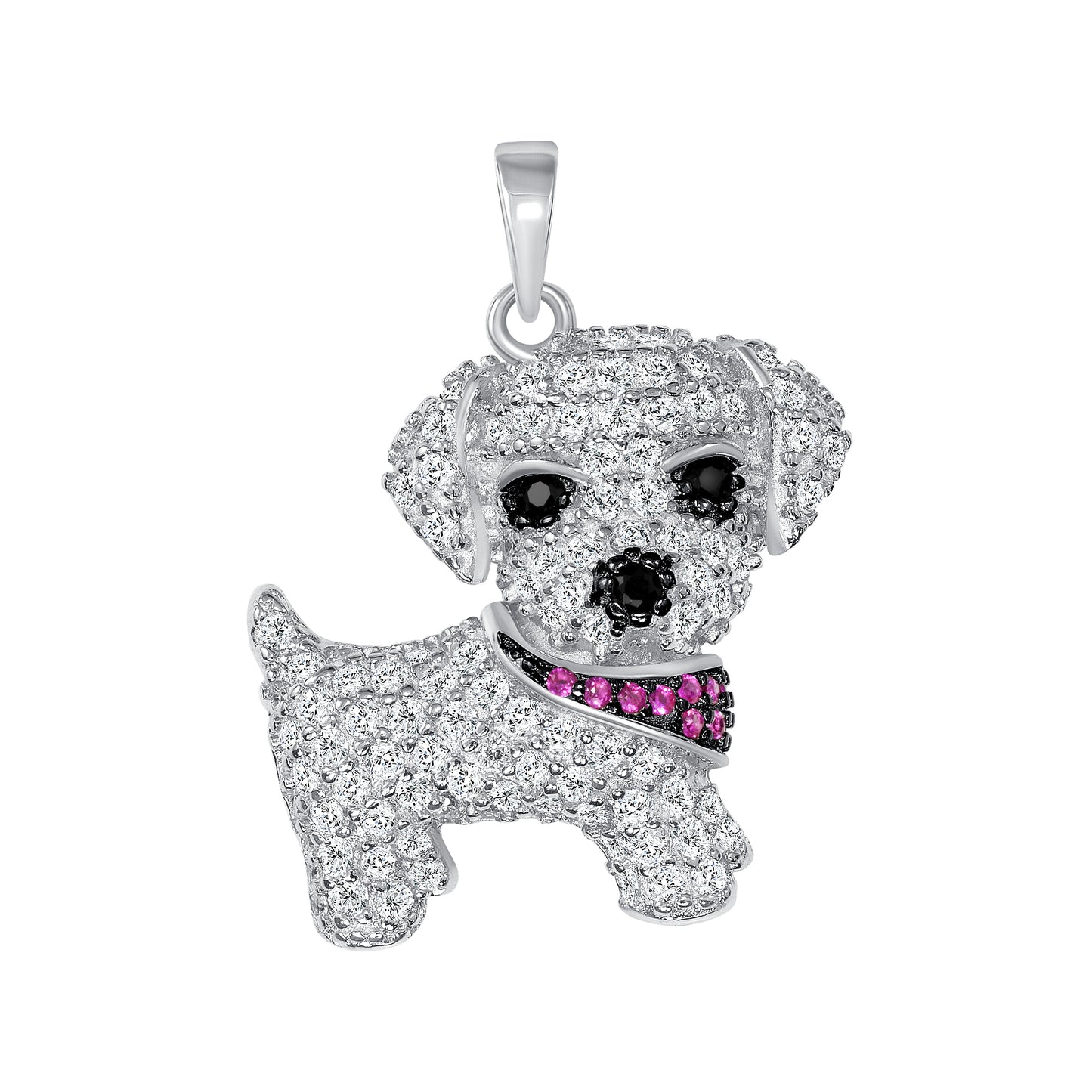 Silver 925 Rhodium Plated Cubic Zirconia Rhodium Plated Puppy Pendant. BP15102