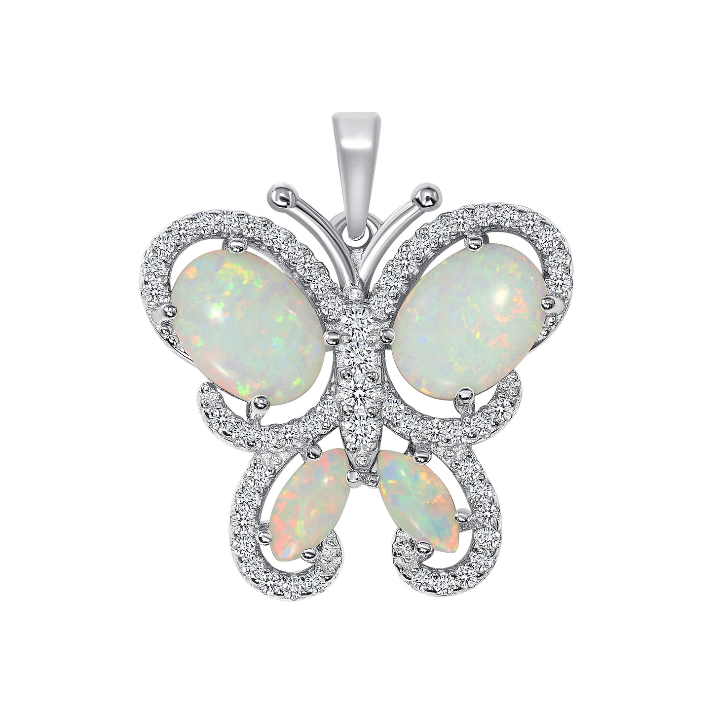 BP15194. Silver 925 Rhodium Plated Cubic Zirconia  Mother Pearl Butterfly Pendant