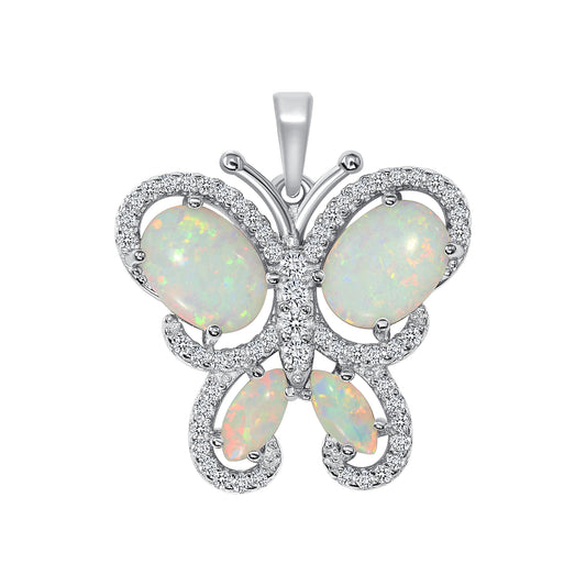 Silver 925 Cubic Zirconia Rhodium Plated Mother Pearl Butterfly Pendant. BP15194