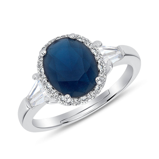 Silver 925 Halo Blue Cubic Zirconia Ring. BR12734BLU