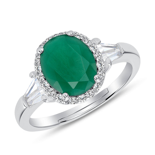 Silver 925 Halo Green Cubic Zirconia Ring. BR12734GRN