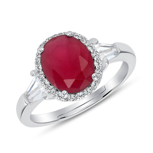 Silver 925 Halo Red Cubic Zirconia Ring. BR12734RED