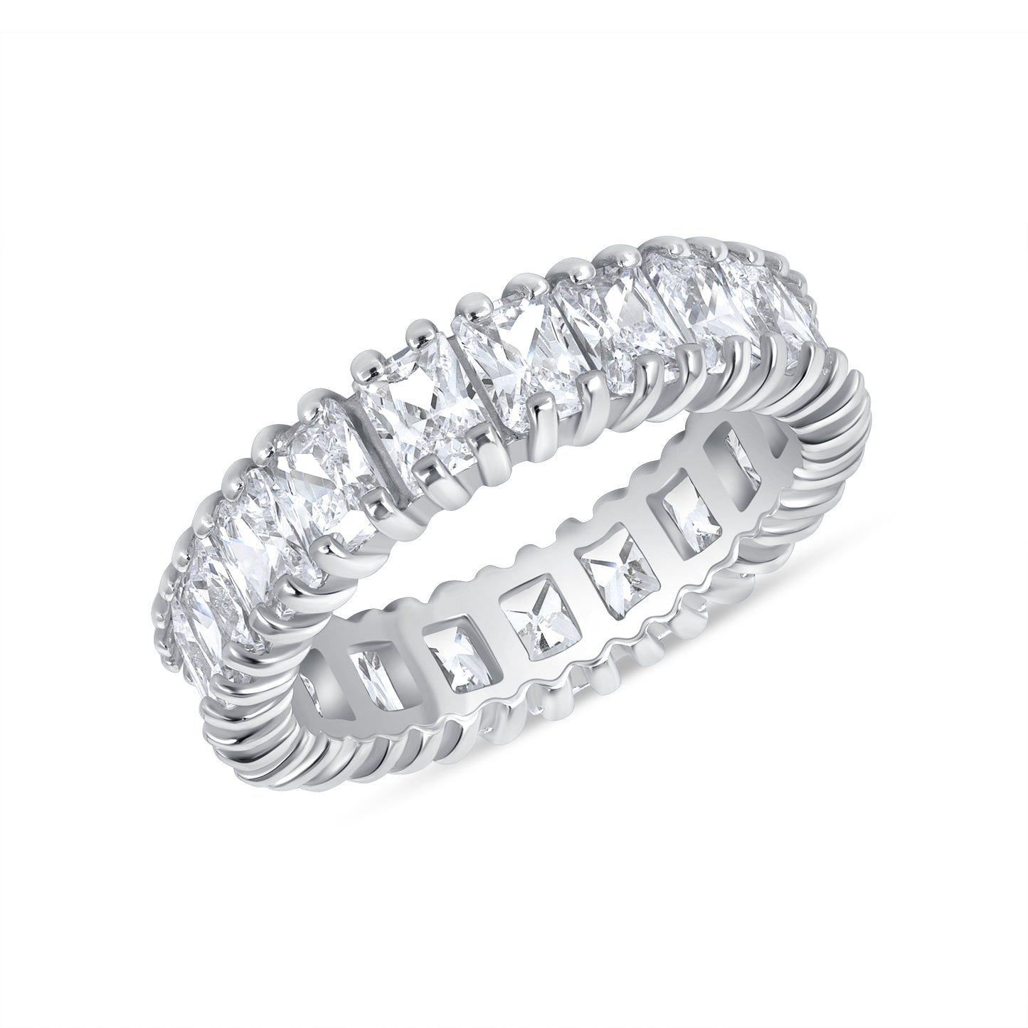Silver 925 Rhodium Plated Fancy Cubic Zirconia Band Ring. BR13306