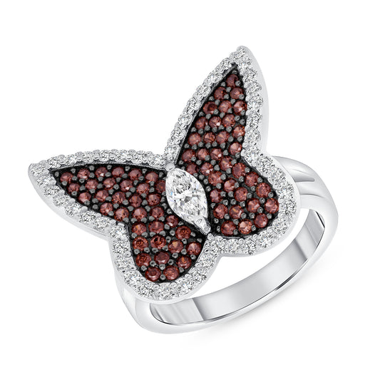 BR13673. Silver 925 Rhodium Plated Black Cubic Zirconia Butterfly Ring