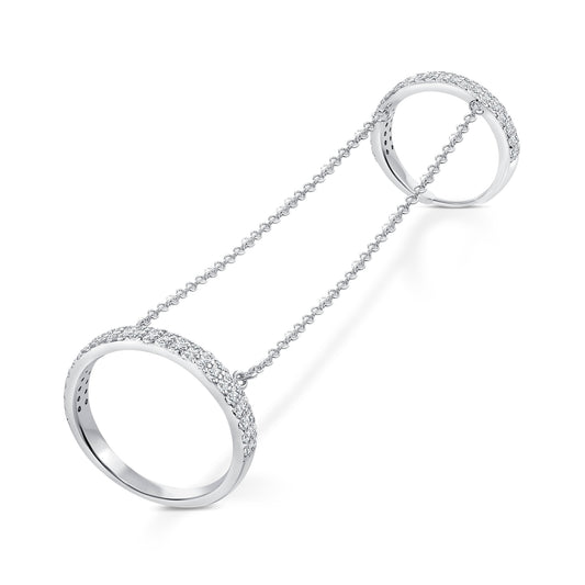 Silver 925 Rhodium Plated Double Chained Band Ring. BR13827