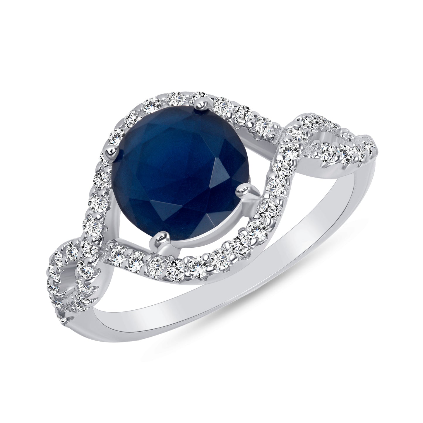 Sterling Silver Round Color Stone Solitaire Ring