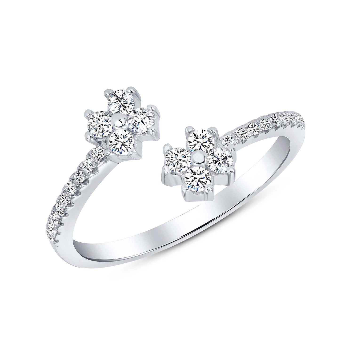 Sterling Silver Endless 2 Flower Cz Ring