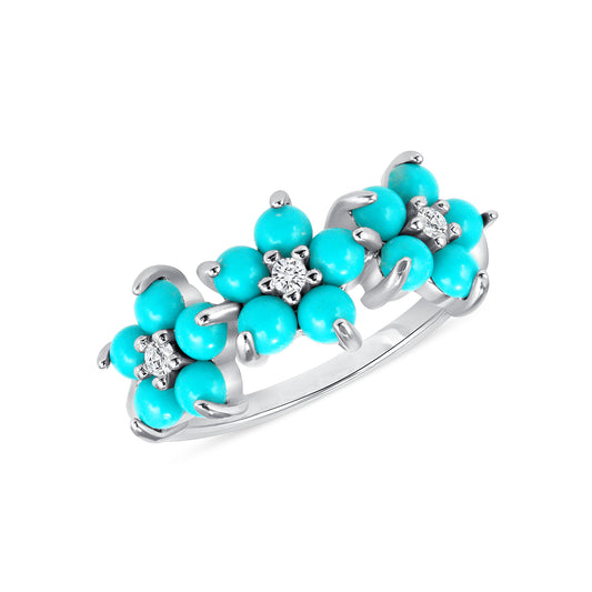 Silver 925 Turquoise Blue Oval Micro Pave Ring. BR15147
