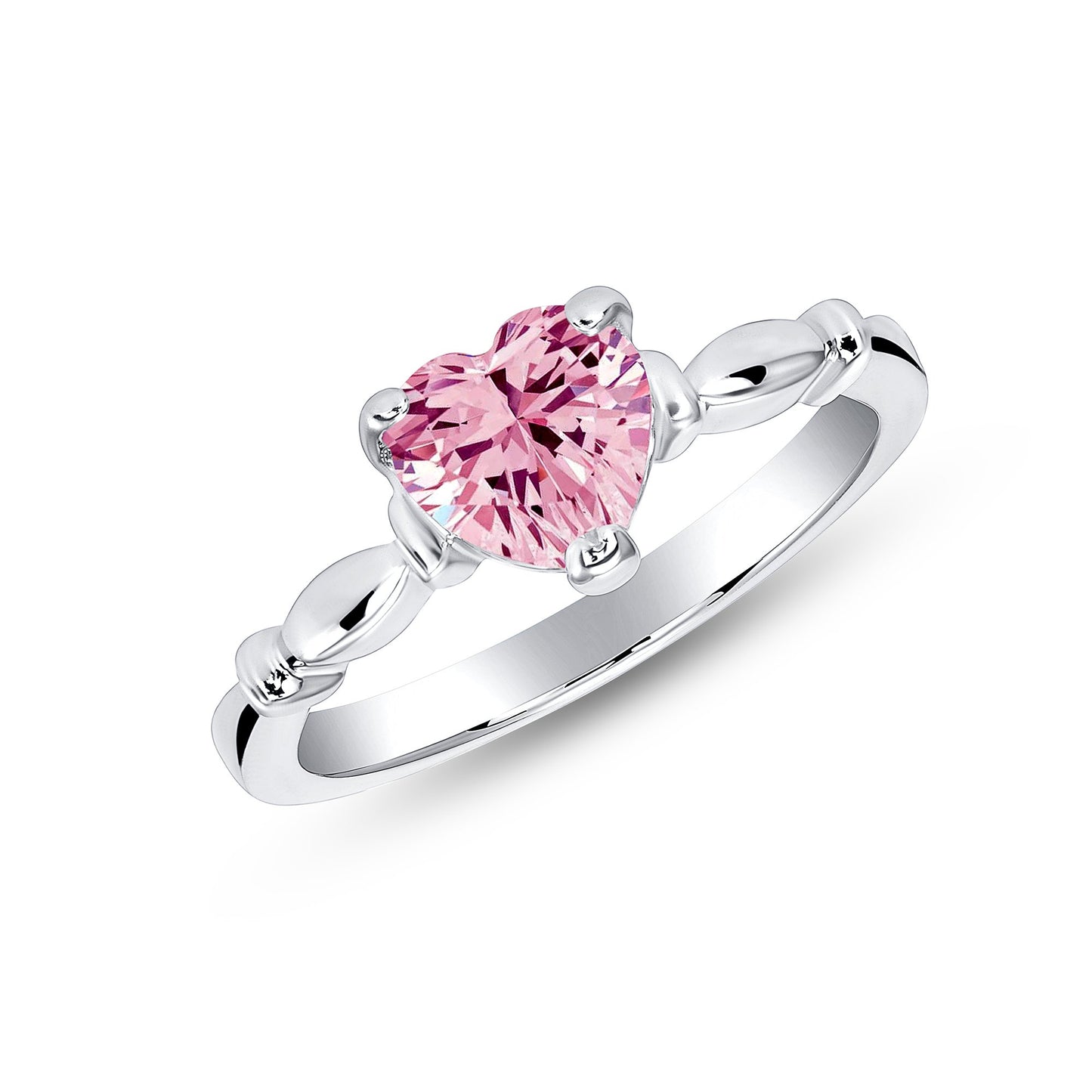 BR4193PNK. Silver 925 Rhodium Plated Pink Cubic Zirconia Fancy Heart Engagement Ring