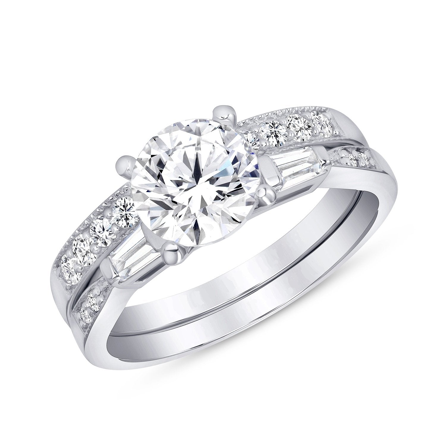 Sterling Silver 2 Wedding Ring Engagement Ring set
