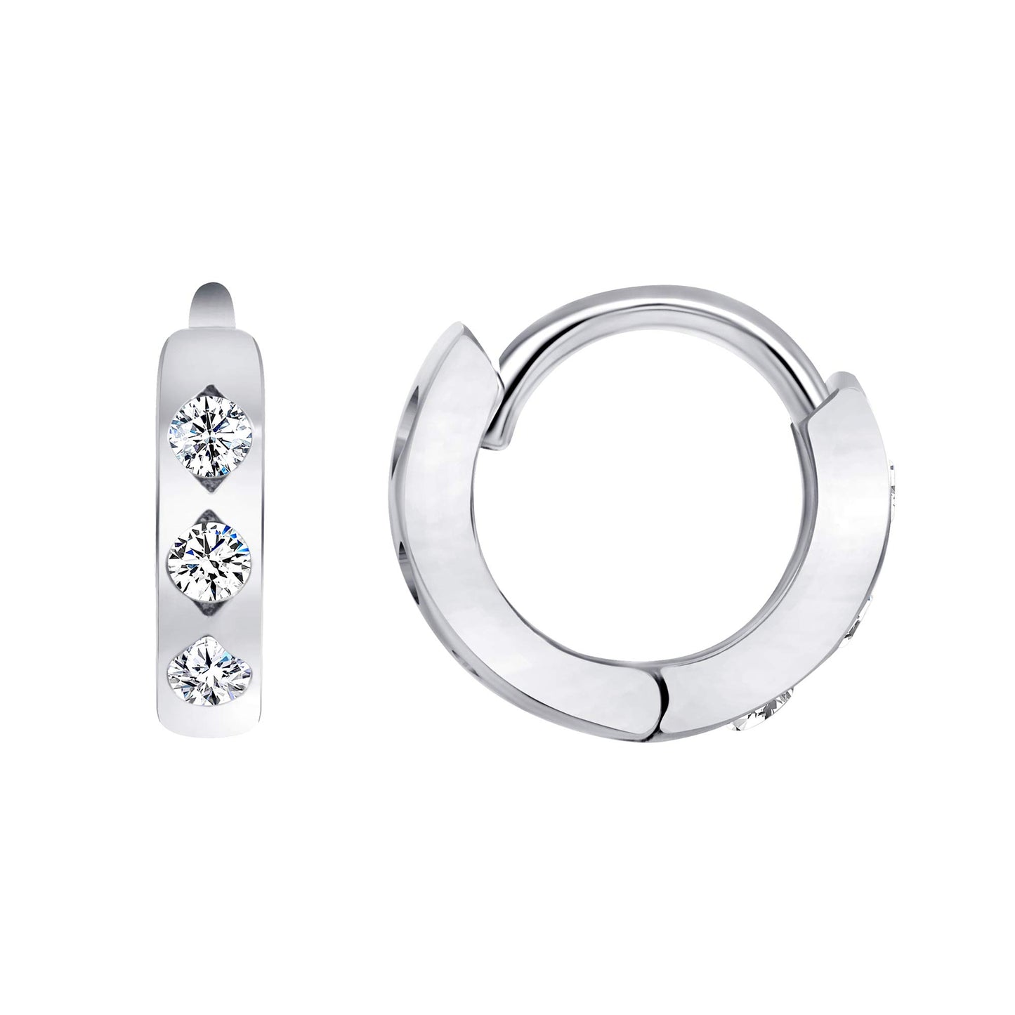 Silver 925 Bezel Mini Cubic Zirconia Hoop Earring Endless. BS1228IQ