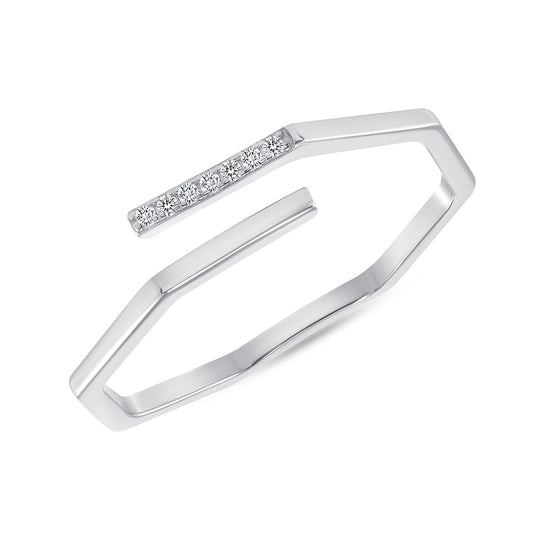 Silver 925 Rhodium Plated Hexagon Cubic Zirconia Endless Ring. CR00181