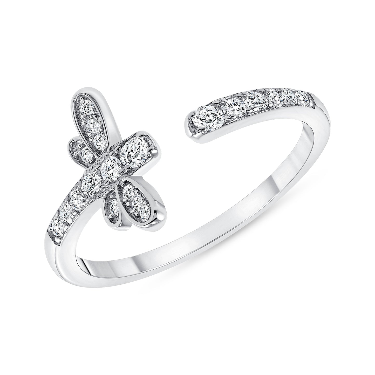 Silver 925 Rhodium Plated Butterfly Cubic Zirconia Endless Ring. CR00412