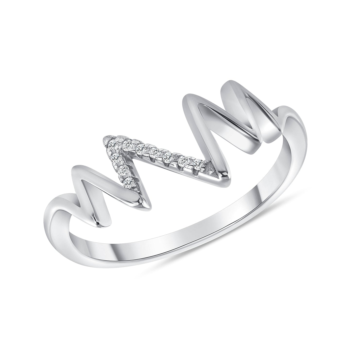 Silver 925 Rhodium Plated Heartbeat Cubic Zirconia Ring. CR00485
