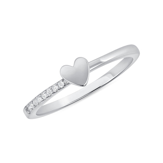 Silver 925 Rhodium Plated Heart Cubic Zirconia Ring. CR00515