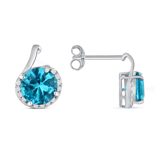 Silver 925 Rhodium Plated Round Aqua Cubic Zirconia Stone Set. DS00001AQ