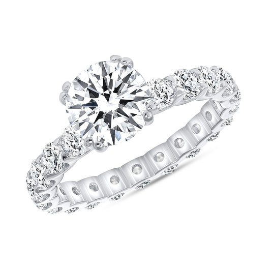 Silver 925 Rhodium Plated Round Cubic Zirconia Bridal 2 Rings Set. GR5877